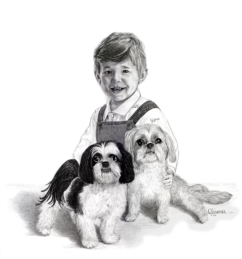 Boy and pets Drawing by Joe Olivares