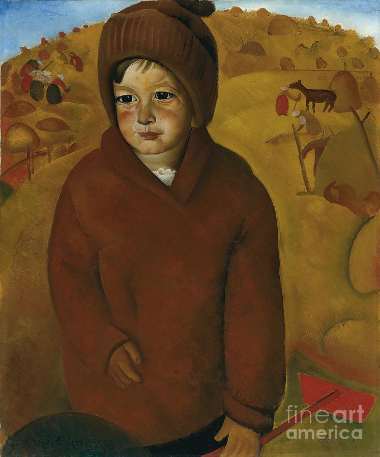 Boy At Harvest Time Painting by Celestial Images