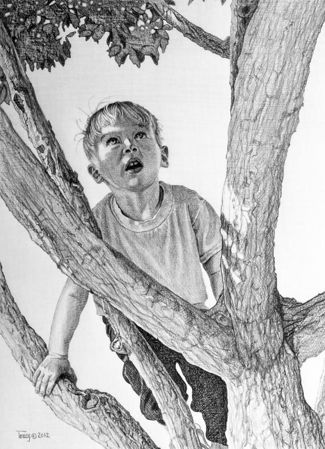 Boy Climbing Drawing by Robert Tracy