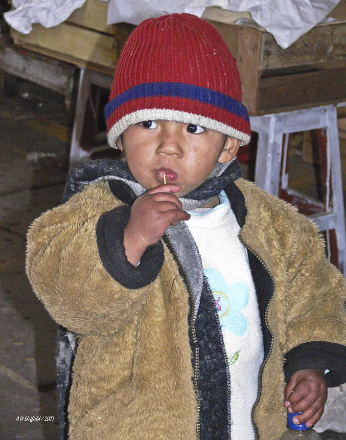Cusco Photograph - Boy Eating Quail Egg - Cusco Peru by Allen Sheffield