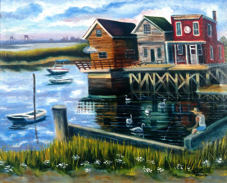 Boy Fishing In Broad Channel Painting by Madeline  Lovallo