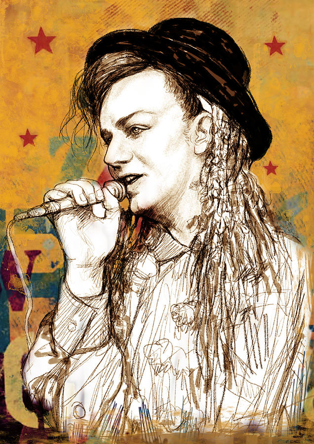 Portrait Drawing - Boy George - stylised drawing art poster by Kim Wang