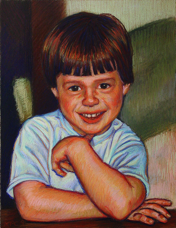 Portrait Pastel - Boy in Blue Shirt by Kenneth Cobb