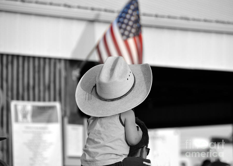 Boy in Cowboy Hat With American Flag Photograph by Catherine Sherman