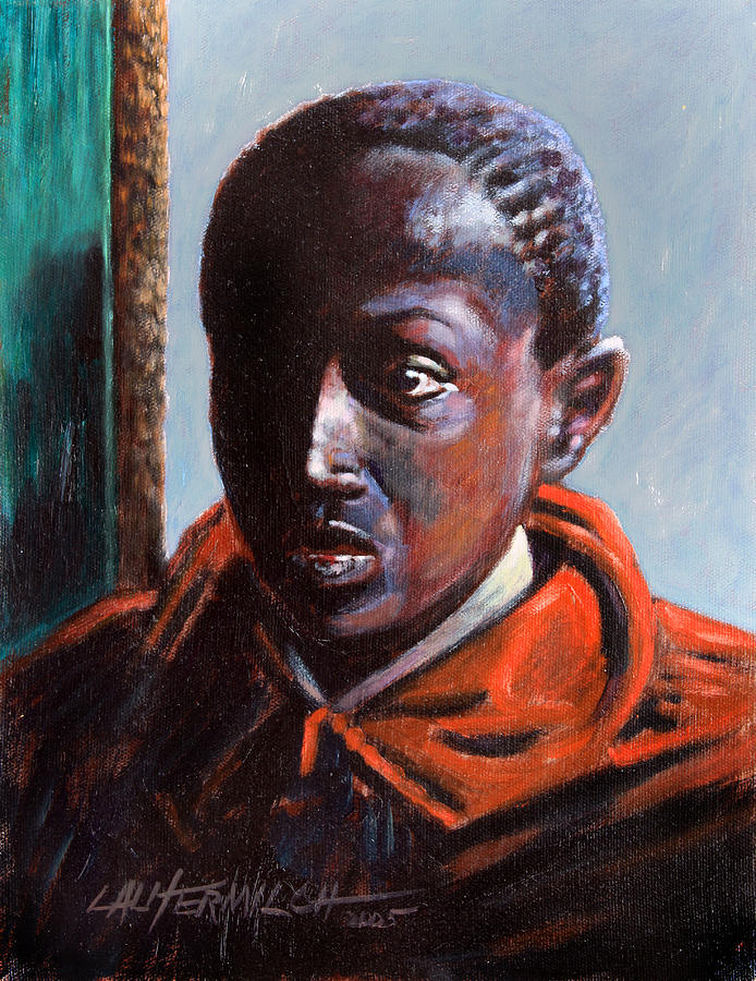 African American Painting - Boy in Doorway by John Lautermilch