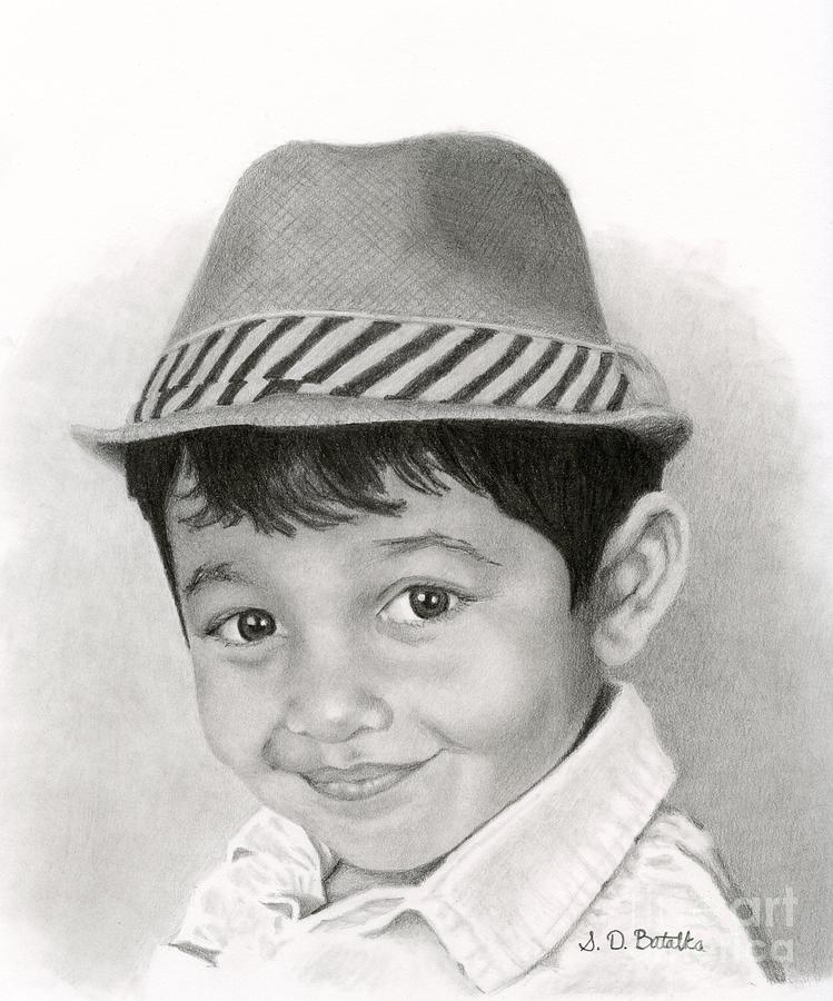 Child Drawing - Boy In Fedora by Sarah Batalka Child Drawing - Boy In Fedora by Sarah Batalka
