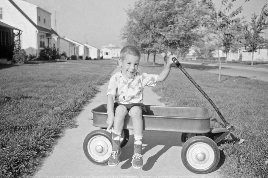 Boy In Wagon 1957, Retro Photograph by NNehring