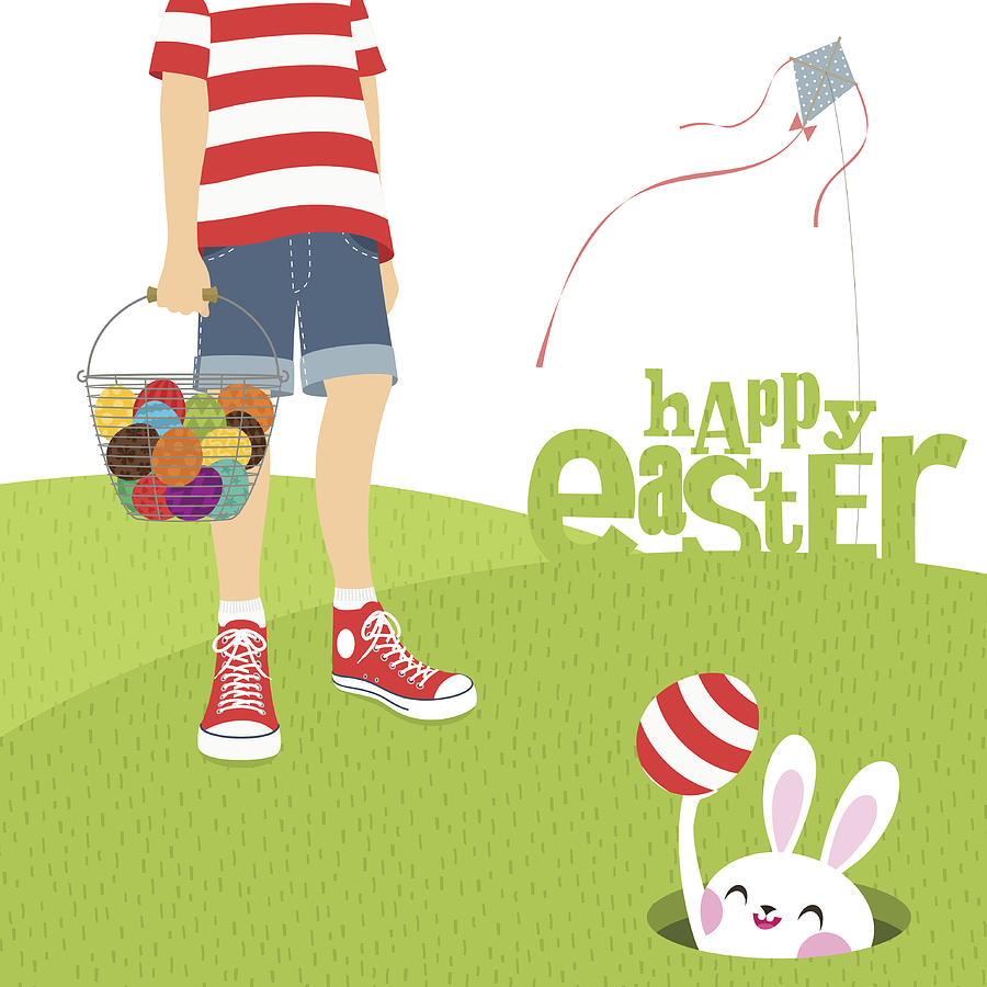 boy kite and Easter bunny Drawing by Myillo