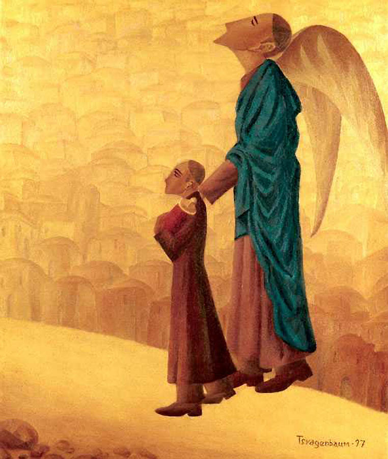 Boy Leading the Blind Angel Painting by Israel Tsvaygenbaum