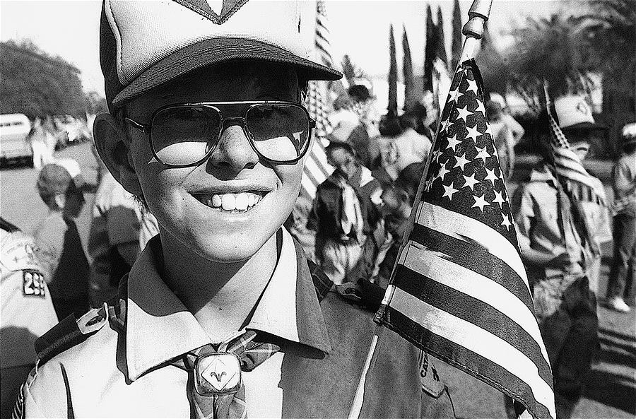Boy scout Veterans Day Parade Tucson Arizona 1990 black and white Photograph by David Lee Guss