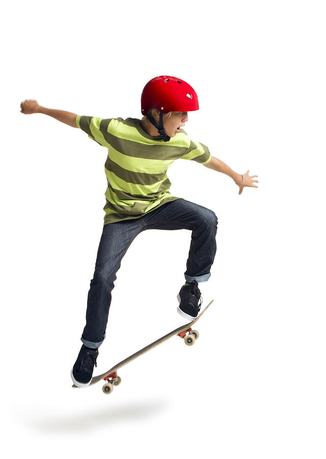 Boy Skateboarding on a White Background Photograph by Skodonnell