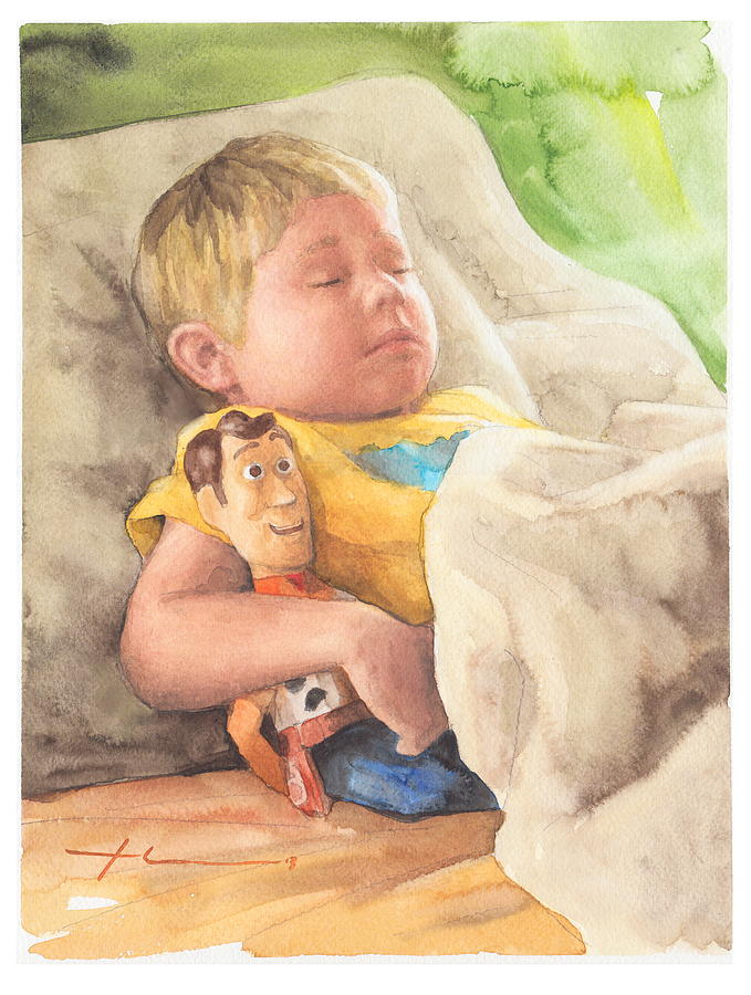 Boy Sleeping Watercolor Portrait  Drawing by Mike Theuer