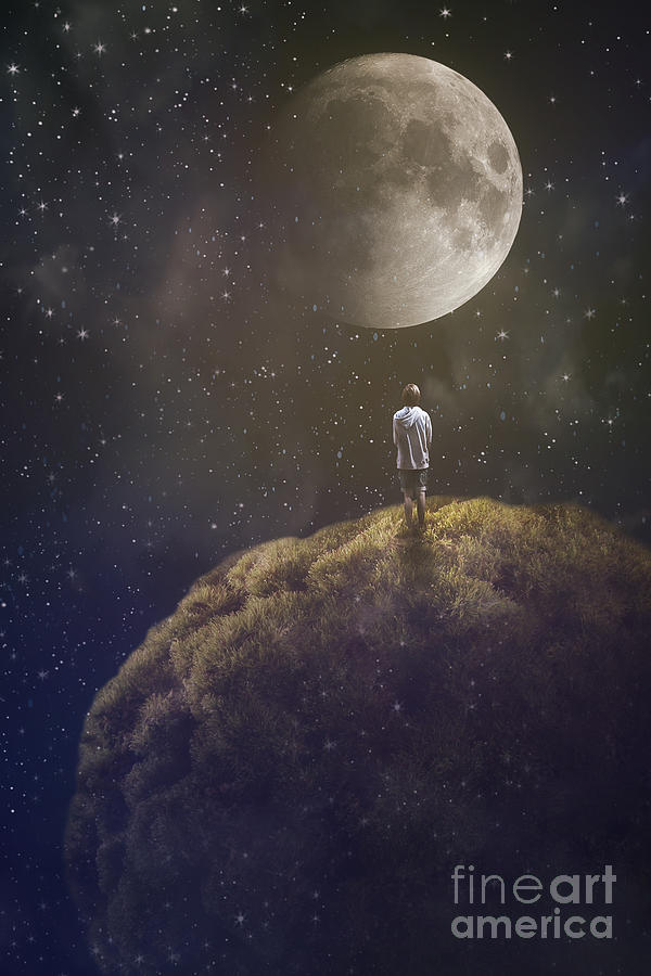 Boy standing on floating surface staring at the stars Photograph by Sandra Cunningham