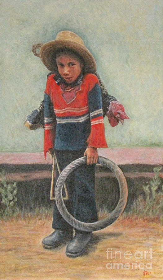 Boy Painting - Boy turkey and wheel game by Judith Zur