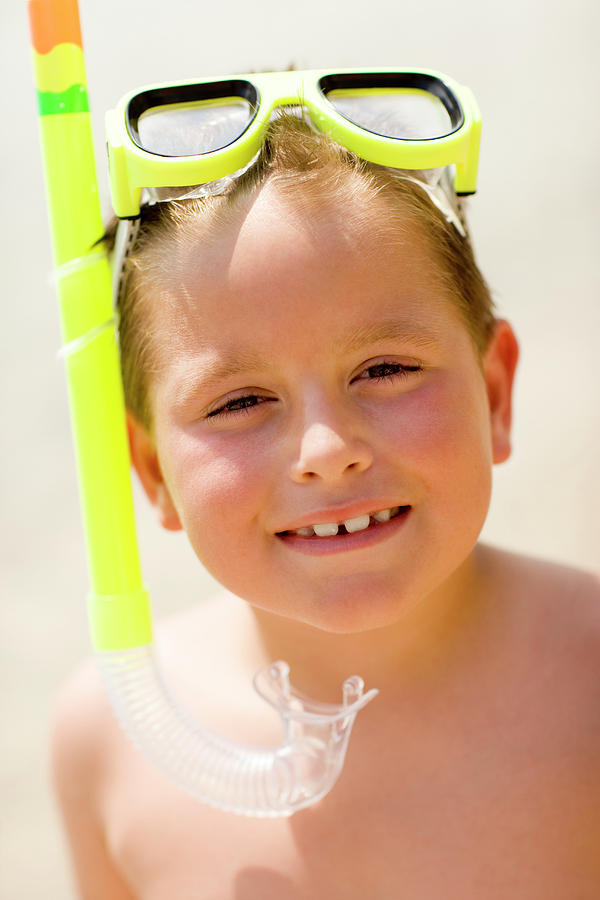 Goggle Photograph - Boy Wearing A Snorkel by Ian Hooton/science Photo Library
