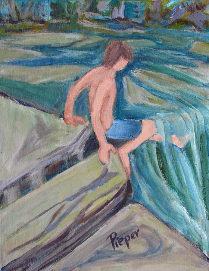 Boy with Foot in Falls Painting by Betty Pieper