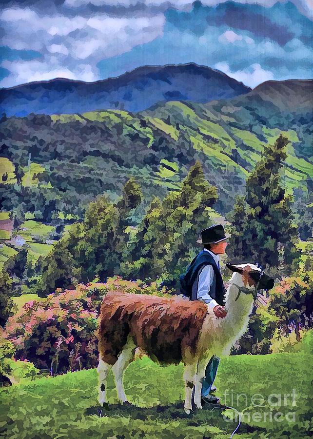 Llama Photograph - Boy with Llama  by Julia Springer