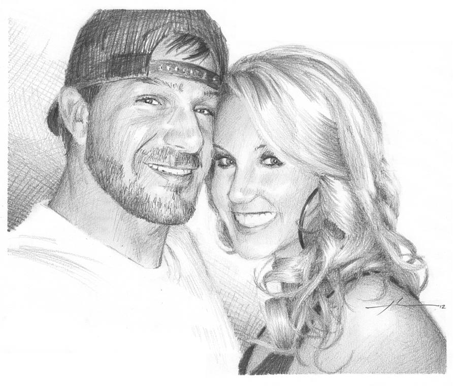 Boyfriend And Girlfriend Pencil Portrait Drawing By Mike Theuer