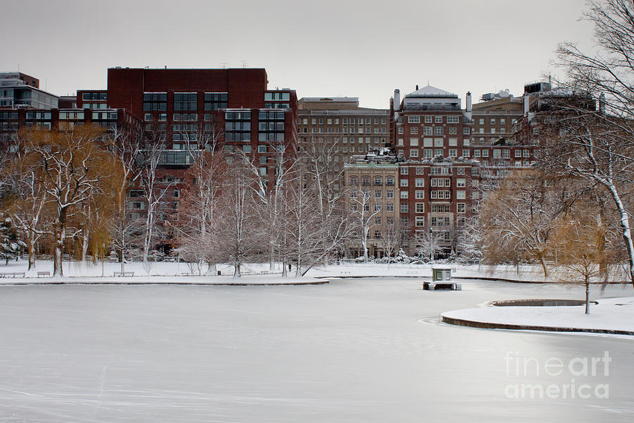 Boylston Street Streetscape and frozen Duck Pond Boston Photograph by Thomas Marchessault