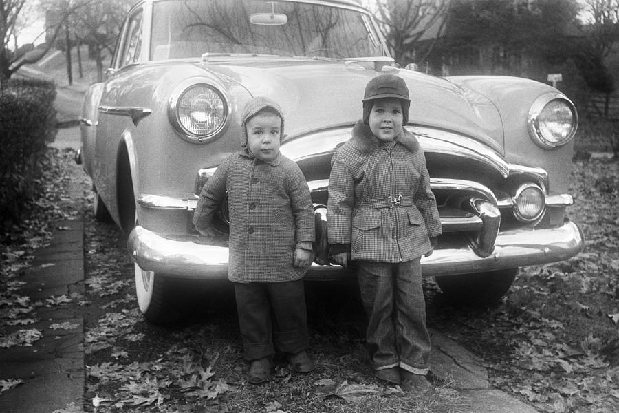 boys and Packard coupe car 1955, retro Photograph by NNehring