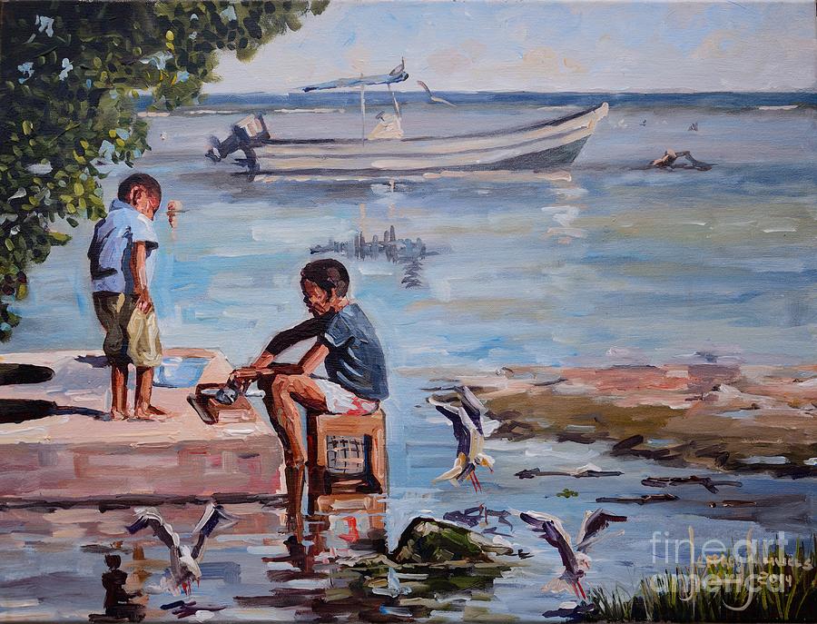 Boys At Sea-side Painting by Jeffrey Samuels