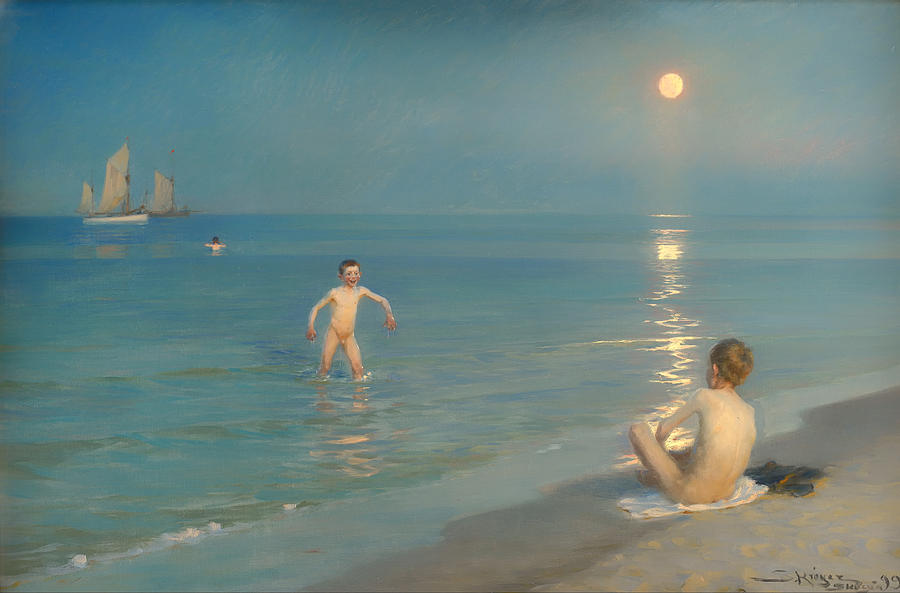 Vintage Painting - Boys Bathing at Skagen by Mountain Dreams