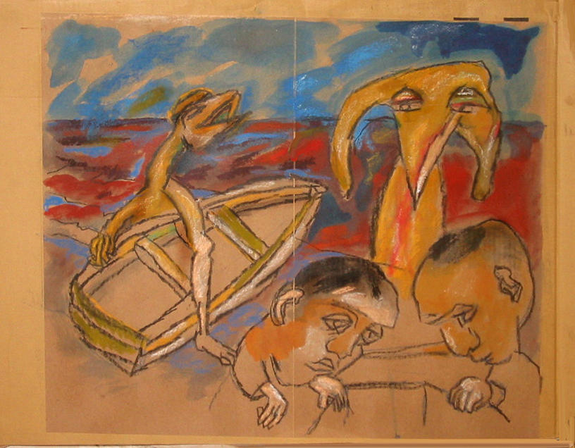 Boat Drawing - Boys Boarding by Nahoum Cohen