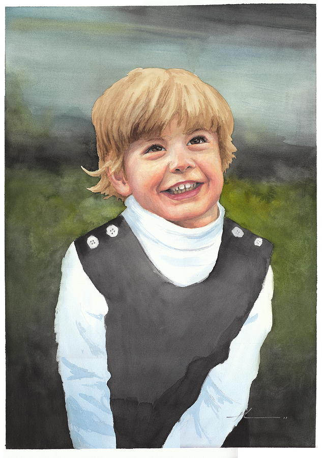 Boys First Portrait Watercolor Painting Drawing by Mike Theuer