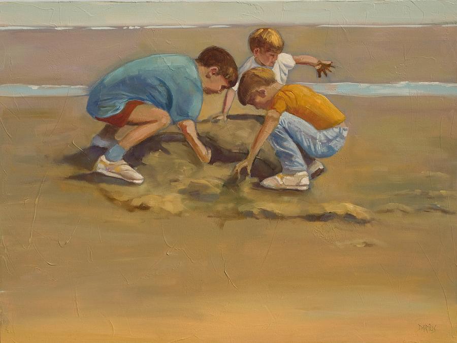 Beach Painting - Boys in the Sand by Sue Darius