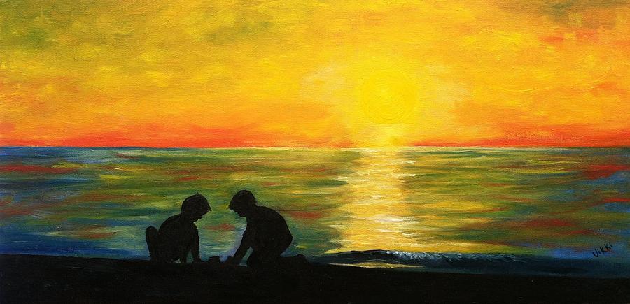 Boys in the Sunset Painting by Vikki Angel