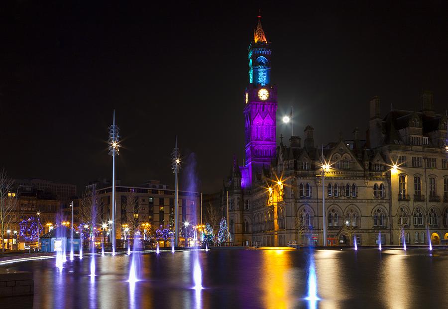 Bradford City Hall at night Photograph by Mick Flynn