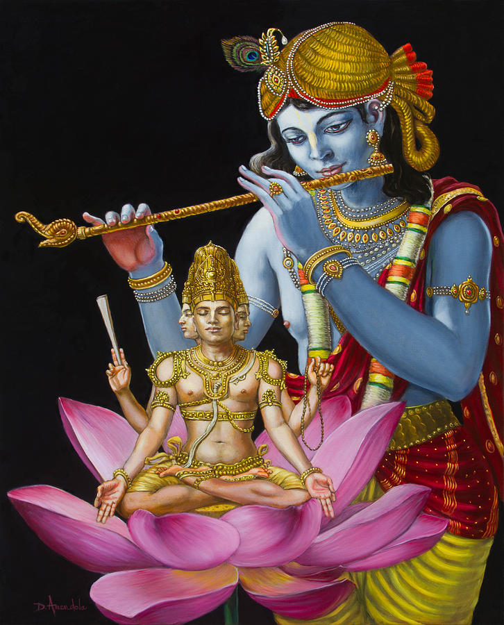Brahma Hearing Vedic Knowledge From Krishna Painting by Dominique Amendola