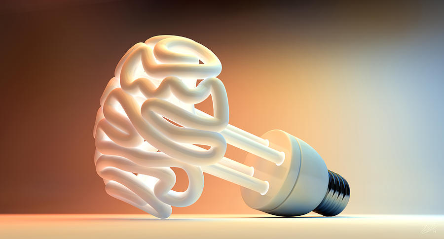 Globe Digital Art - Brain Flourescent Light Bulb by Allan Swart