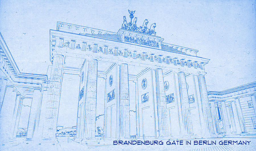 Brandenburg Gate in Berlin Germany - BluePrint Drawing Digital Art by Ahmet Asar
