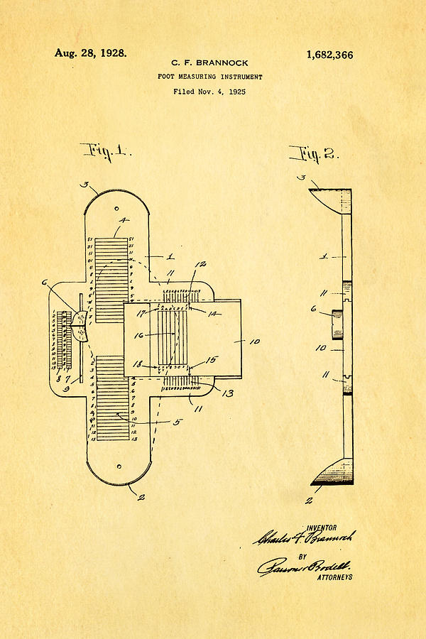 Vintage Photograph - Brannock Shoe Fitting Patent Art 1928 by Ian Monk