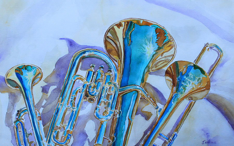 Trombone Painting - Brass Candy Trio by Jenny Armitage
