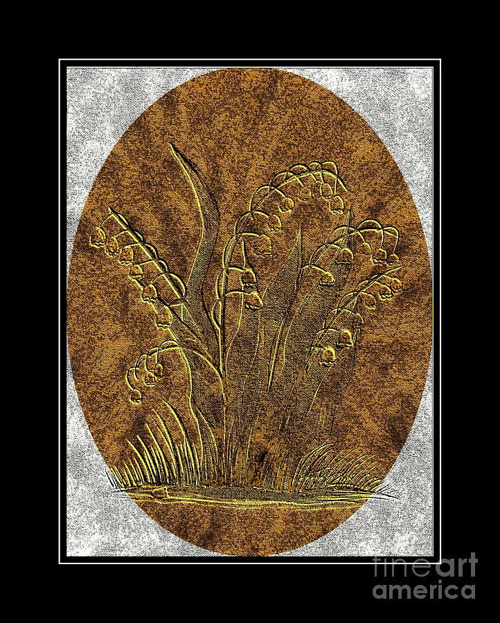 Brass Etching - Oval - Lily of the Valley Digital Art by Barbara A Griffin