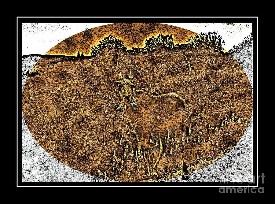 Brass Etching - Oval - Moose Digital Art by Barbara A Griffin