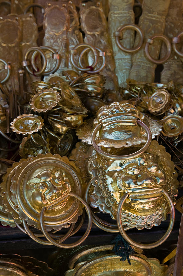 Color Image Photograph - Brass Items For Sale In A Street by Panoramic Images