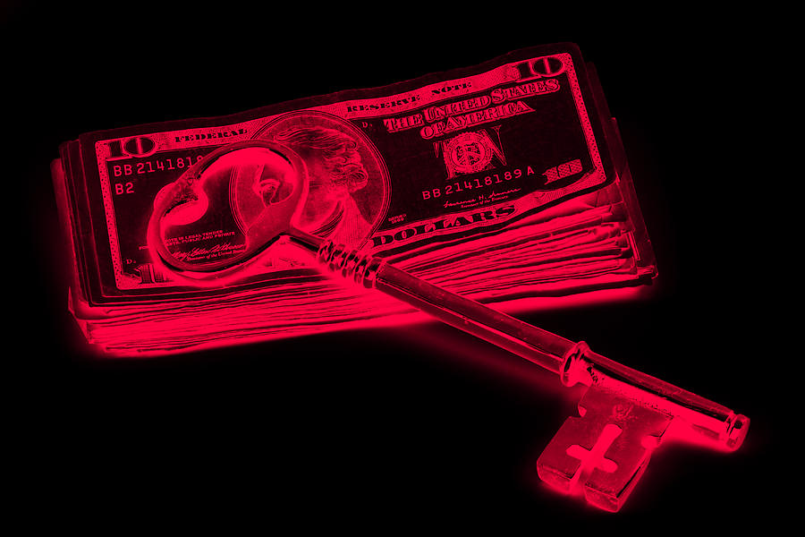 Key Photograph - Brass Key On Pile Of American Money Pop Art  by Keith Webber Jr