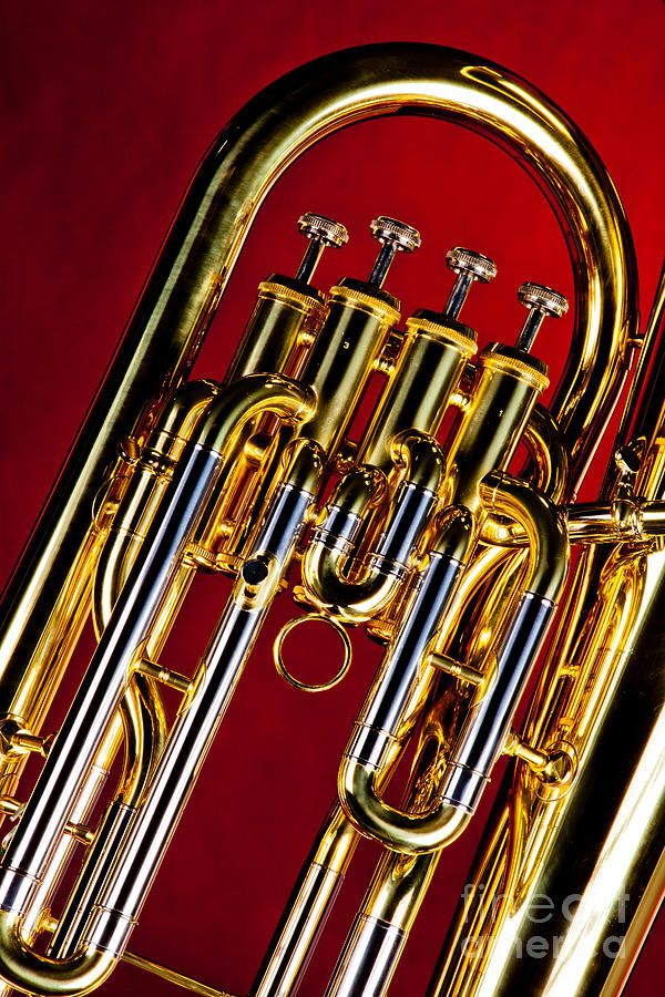 Brass music instrument tuba valves in color 3277.02 Photograph by M K Miller