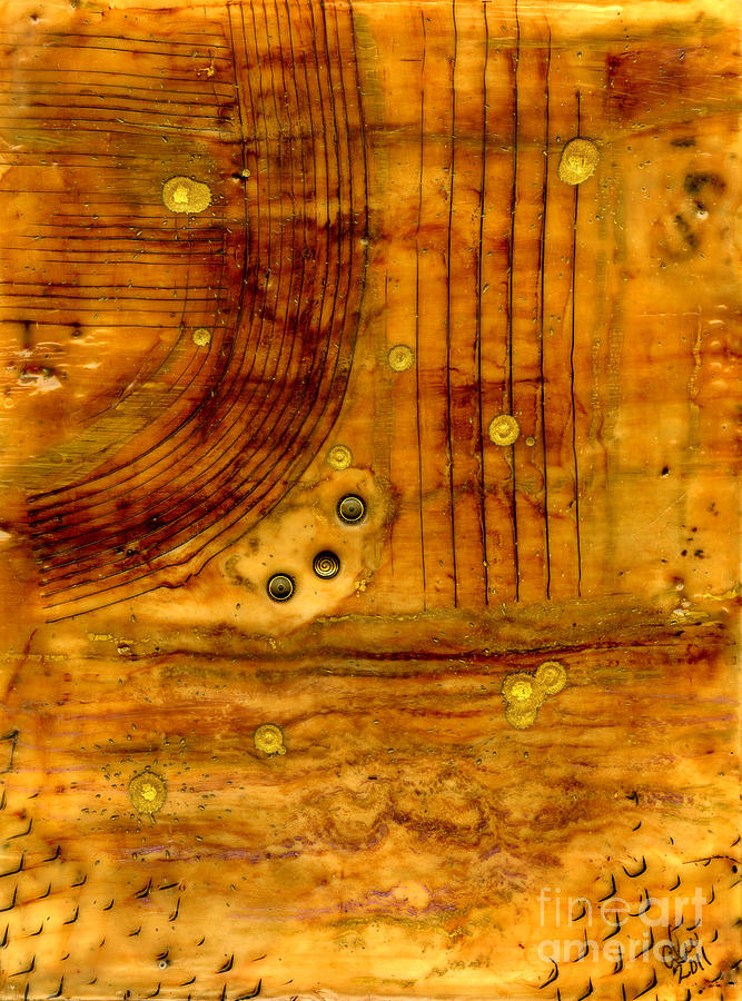 Abstract Mixed Media - Brass Tokens by Angela L Walker
