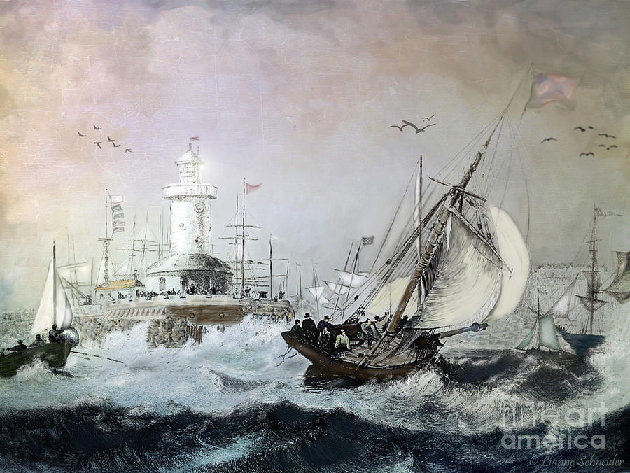 Seascapes Digital Art - Braving The Storm by Lianne Schneider Seascapes Digital Art - Braving The Storm by Lianne Schneider