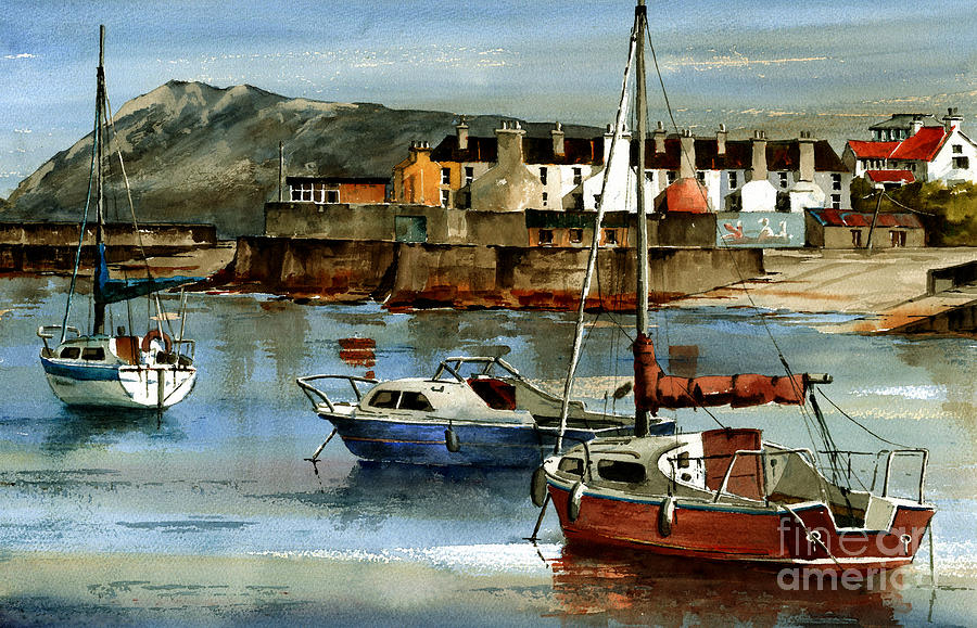 Bray Harbour Boats Wicklow Painting by Val Byrne