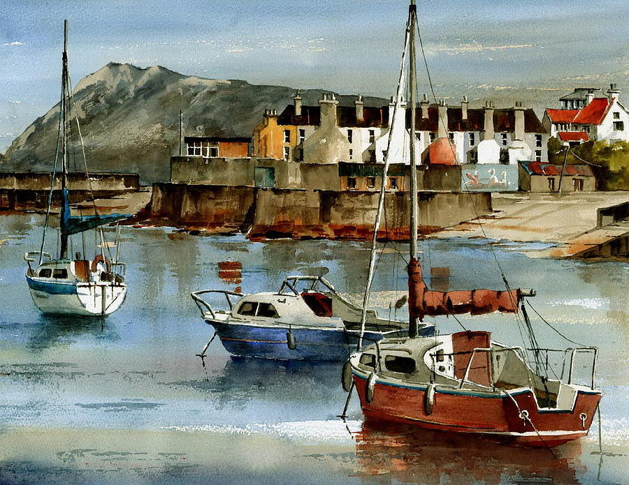 Bray Harbour in  Wicklow Painting by Val Byrne