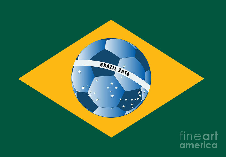 Brazil flag with ball Digital Art by Michal Boubin