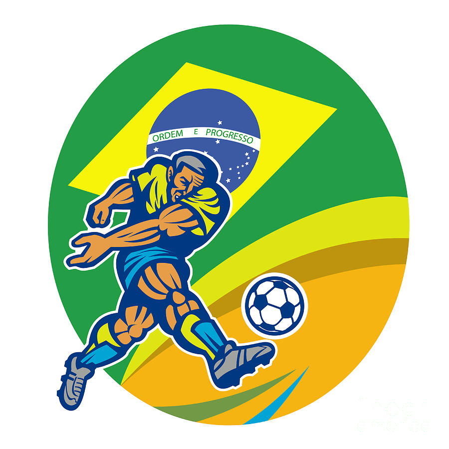 Soccer Digital Art - Brazil Soccer Football Player Kicking Ball Retro by Aloysius Patrimonio