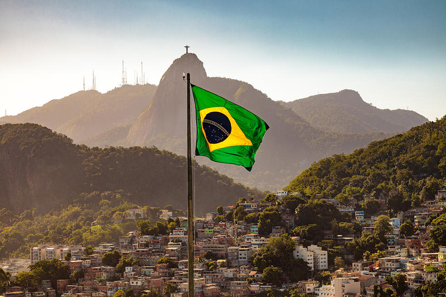 Brazilian flag and Corcovado Photograph by Ingo Roesler