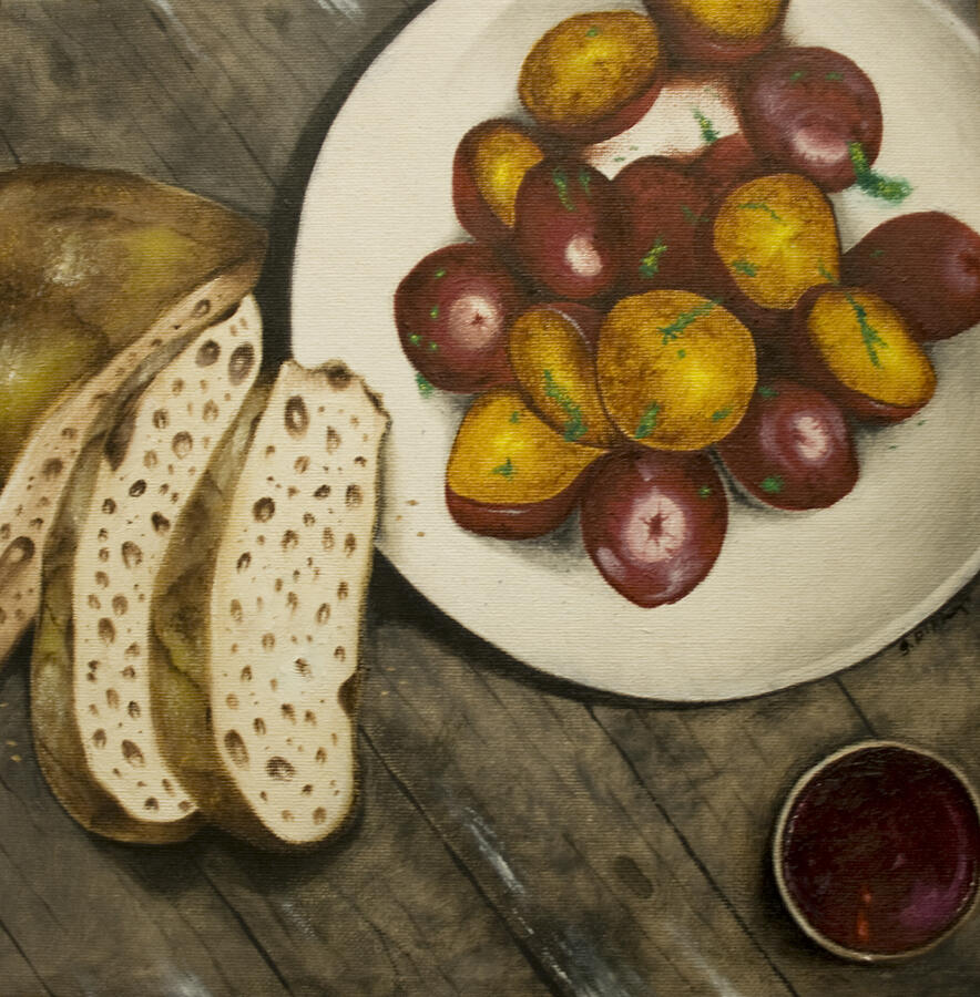 Still Life Painting - Bread and Potatoes by Stephen J DiRienzo Still Life Painting - Bread and Potatoes by Stephen J DiRienzo