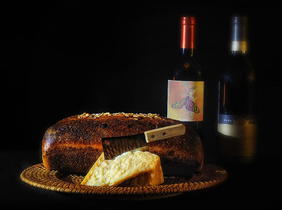 Bread Cheese and Wine Photograph by Carol Eade